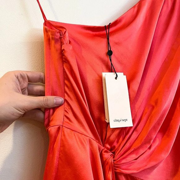 Cinq a Sept 100% Silk Satin Pink Coral One Shoulder Designer Formal Blouse S NWT - Picture 6 of 11